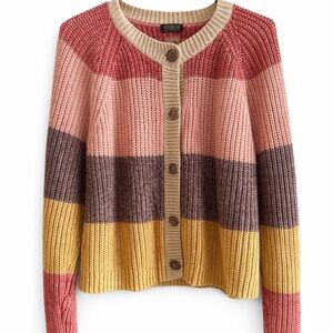 525 America Colorblock Cardigan in Pink, Brown, and Yellow